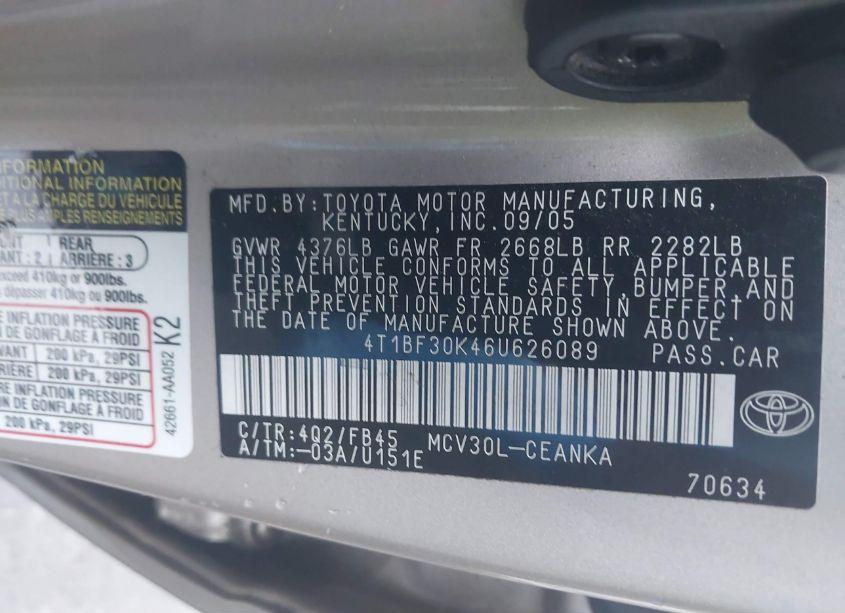 Photo 9 of 2006 Toyota Camry LE V6 (VIN 4T1BF30K46U626089)