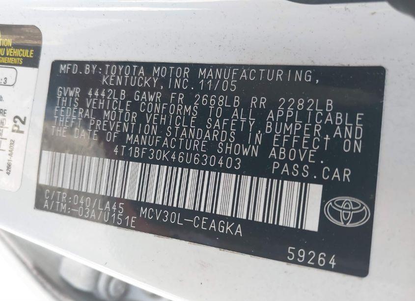 Photo 9 of 2006 Toyota Camry XLE V6 (VIN 4T1BF30K46U630403)