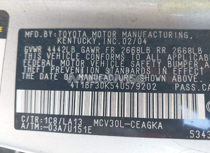 Photo 9 of 2004 Toyota Camry XLE V6 (VIN 4T1BF30K54U579202)