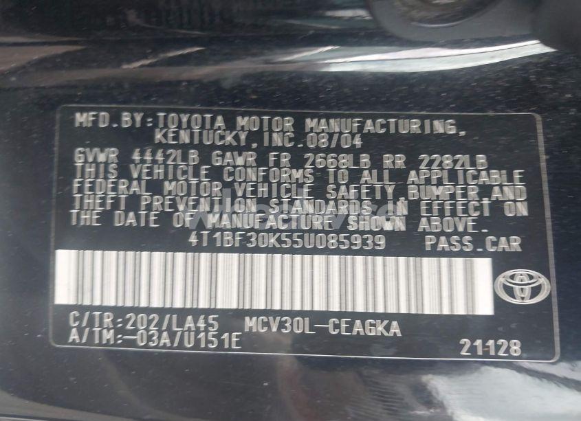 Photo 9 of 2005 Toyota Camry XLE V6 (VIN 4T1BF30K55U085939)