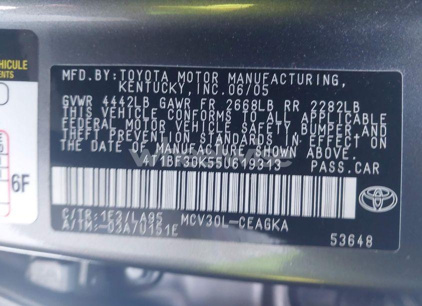 Photo 9 of 2005 Toyota Camry XLE V6 (VIN 4T1BF30K55U619313)