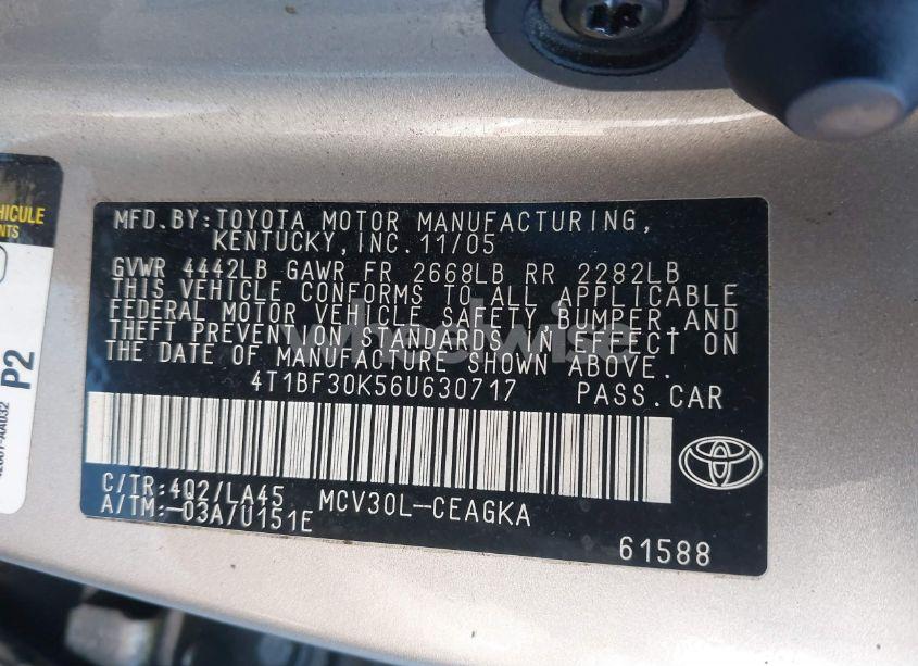 Photo 9 of 2006 Toyota Camry XLE V6 (VIN 4T1BF30K56U630717)