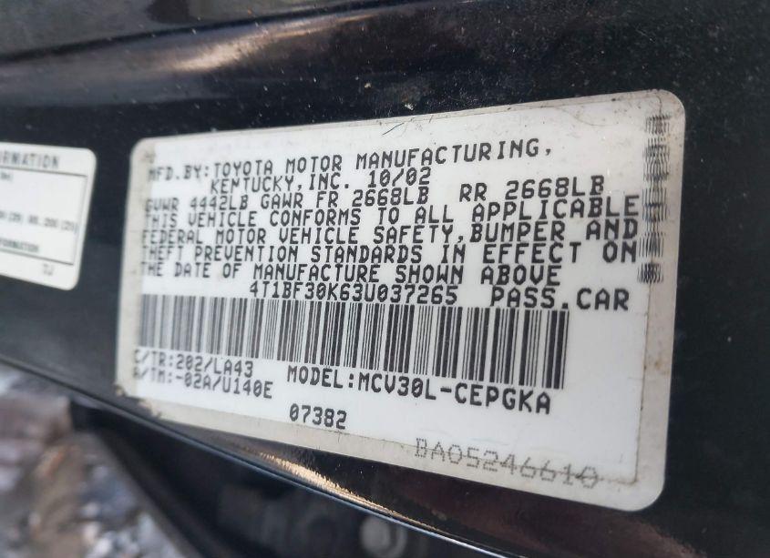Photo 9 of 2003 Toyota Camry XLE V6 (VIN 4T1BF30K63U037265)