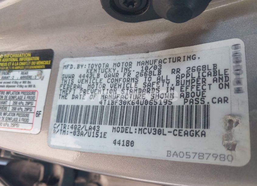 Photo 9 of 2004 Toyota Camry XLE V6 (VIN 4T1BF30K64U065195)