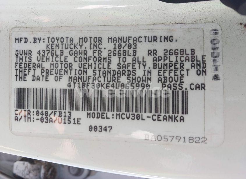 Photo 9 of 2004 Toyota Camry LE V6 (VIN 4T1BF30K64U065990)