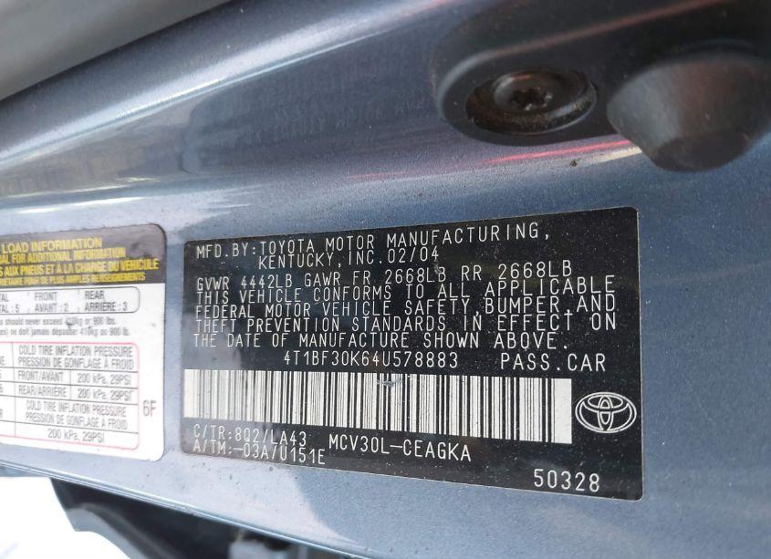 Photo 9 of 2004 Toyota Camry XLE V6 (VIN 4T1BF30K64U578883)