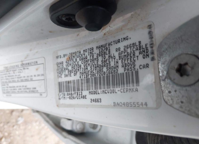 Photo 9 of 2002 Toyota Camry LE V6 (VIN 4T1BF30K72U016682)