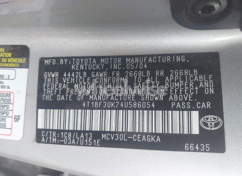 Photo 9 of 2004 Toyota Camry XLE V6 (VIN 4T1BF30K74U586054)