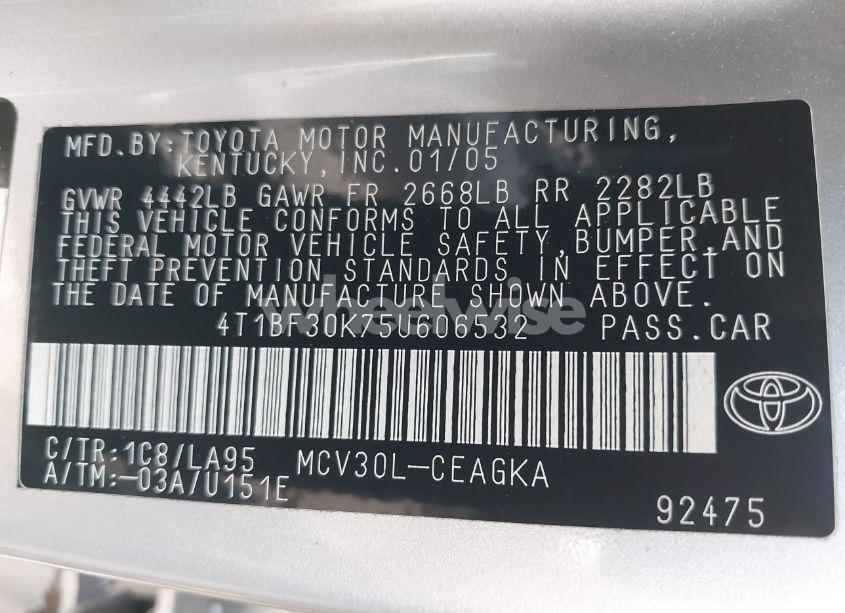 Photo 9 of 2005 Toyota Camry XLE V6 (VIN 4T1BF30K75U606532)