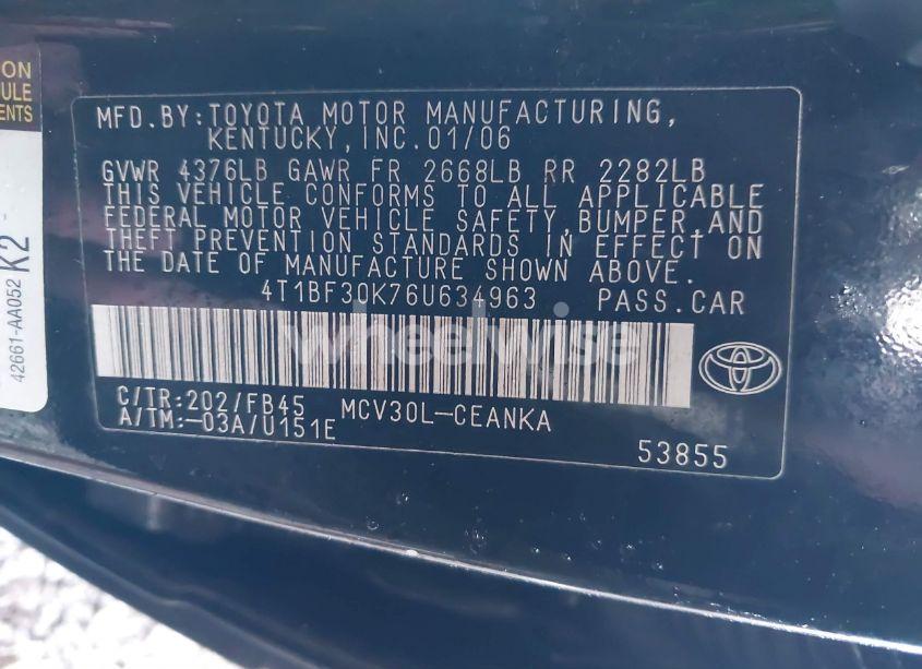 Photo 9 of 2006 Toyota Camry LE V6 (VIN 4T1BF30K76U634963)