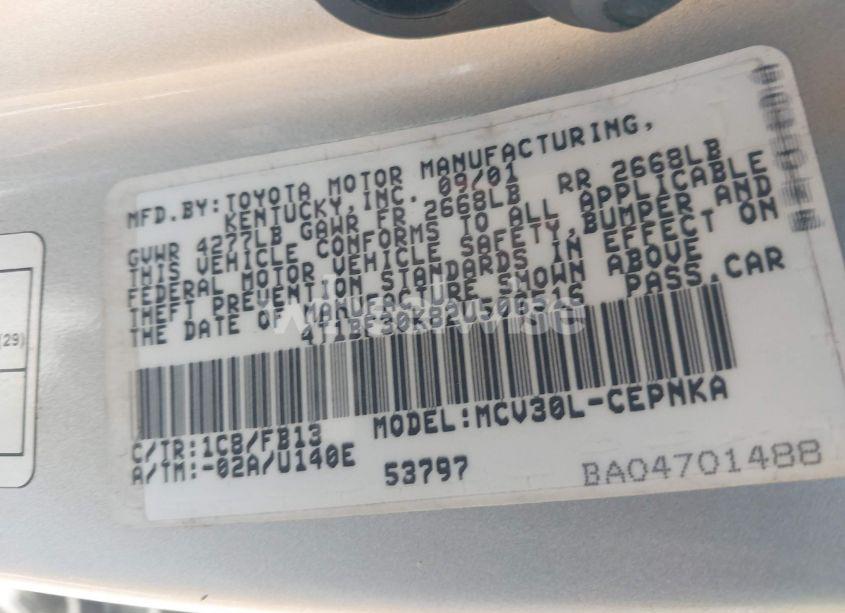 Photo 9 of 2002 Toyota Camry LE V6 (VIN 4T1BF30K82U506516)