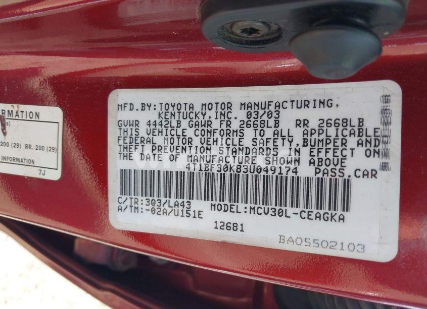Photo 9 of 2003 Toyota Camry XLE V6 (VIN 4T1BF30K83U049174)