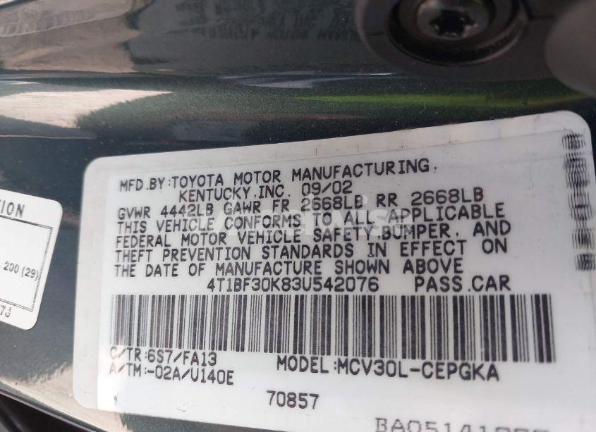 Photo 9 of 2003 Toyota Camry XLE V6 (VIN 4T1BF30K83U542076)