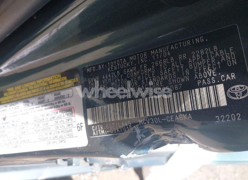 Photo 9 of 2005 Toyota Camry (VIN 4T1BF30K85U095087)