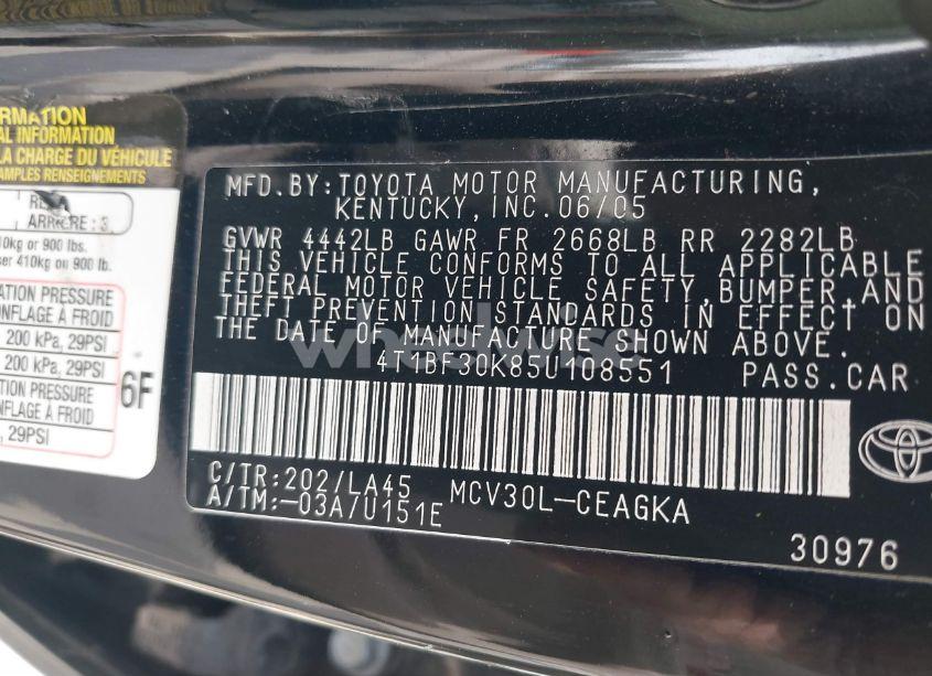 Photo 9 of 2005 Toyota Camry XLE V6 (VIN 4T1BF30K85U108551)