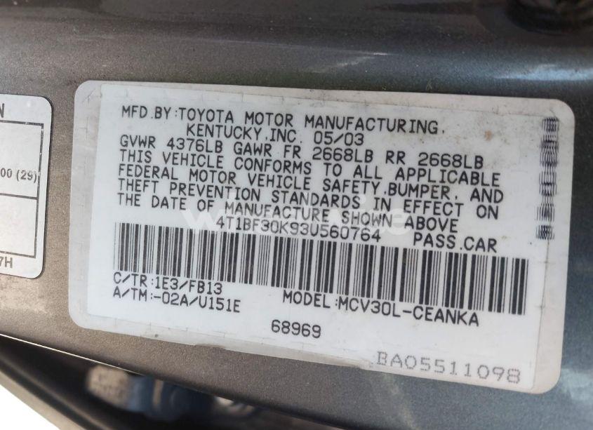Photo 9 of 2003 Toyota Camry LE V6 (VIN 4T1BF30K93U560764)