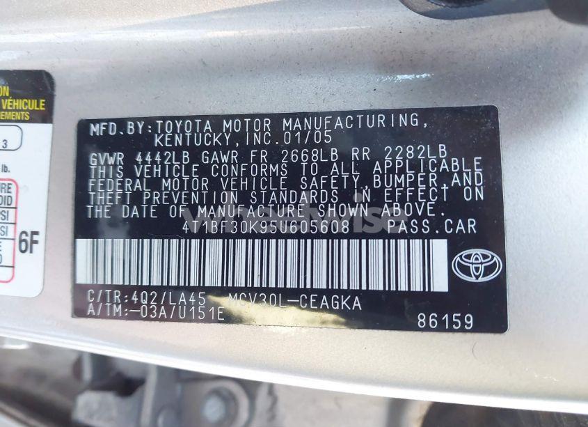 Photo 9 of 2005 Toyota Camry XLE V6 (VIN 4T1BF30K95U605608)