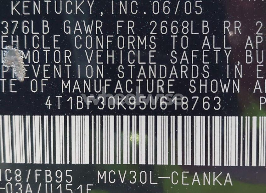 Photo 9 of 2005 Toyota Camry LE V6 (VIN 4T1BF30K95U618763)