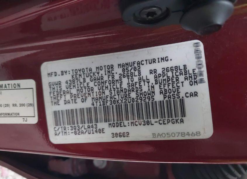 Photo 9 of 2002 Toyota Camry XLE V6 (VIN 4T1BF30KX2U029295)