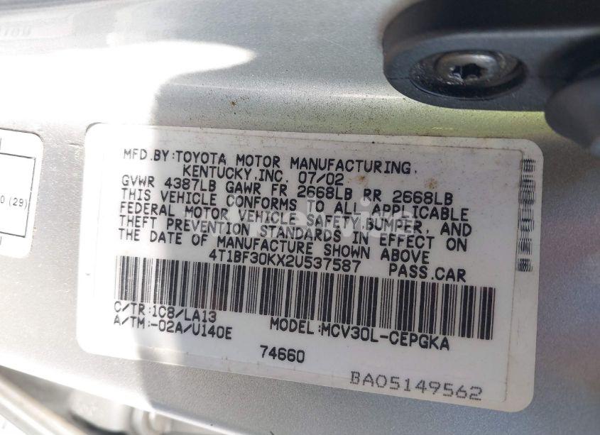Photo 9 of 2002 Toyota Camry XLE V6 (VIN 4T1BF30KX2U537587)