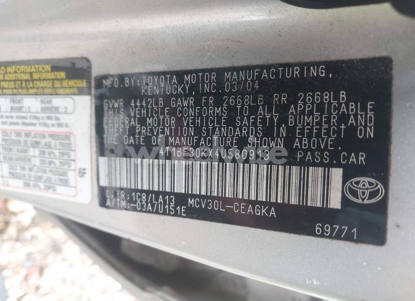 Photo 9 of 2004 Toyota Camry XLE V6 (VIN 4T1BF30KX4U580913)