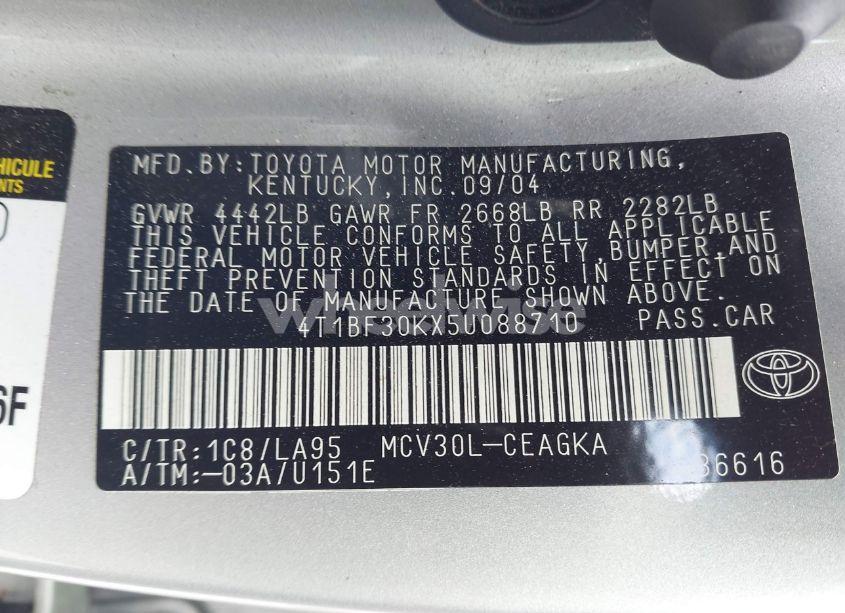 Photo 9 of 2005 Toyota Camry XLE V6 (VIN 4T1BF30KX5U088710)