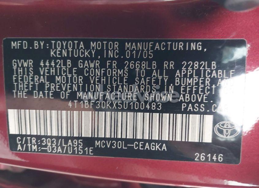 Photo 9 of 2005 Toyota Camry XLE V6 (VIN 4T1BF30KX5U100483)