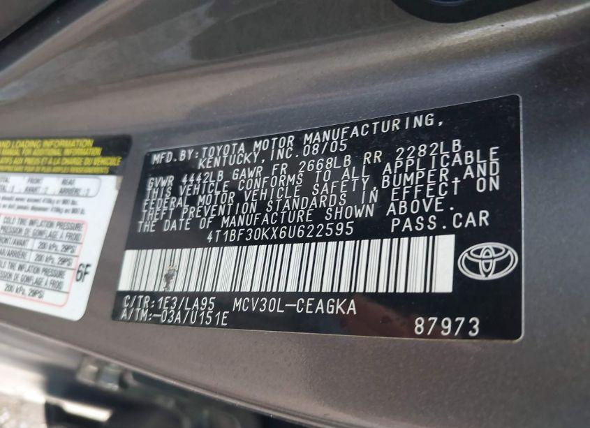 Photo 9 of 2006 Toyota Camry XLE V6 (VIN 4T1BF30KX6U622595)