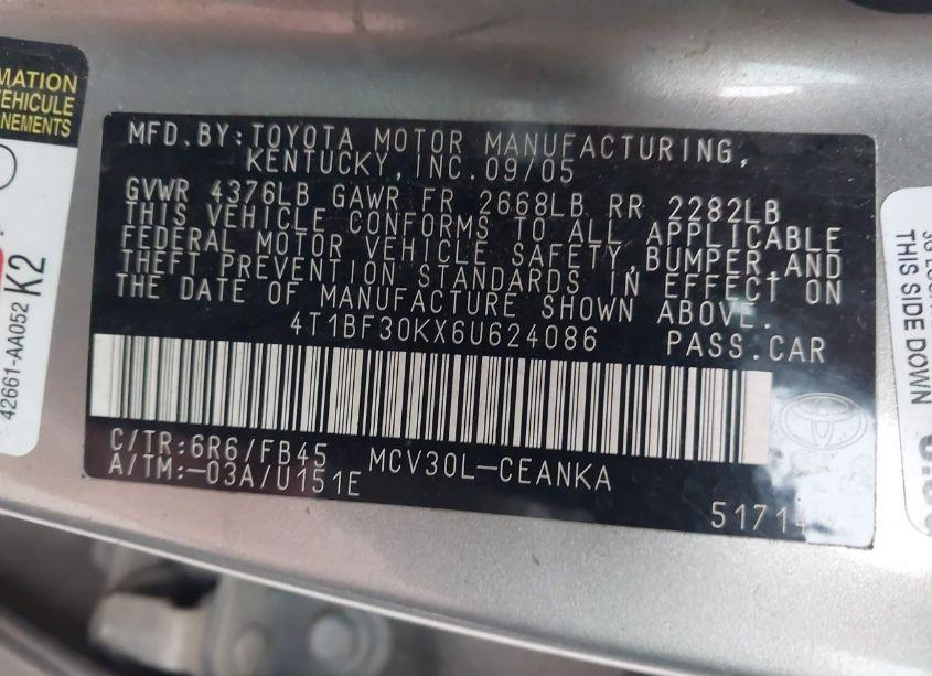 Photo 9 of 2006 Toyota Camry LE V6 (VIN 4T1BF30KX6U624086)