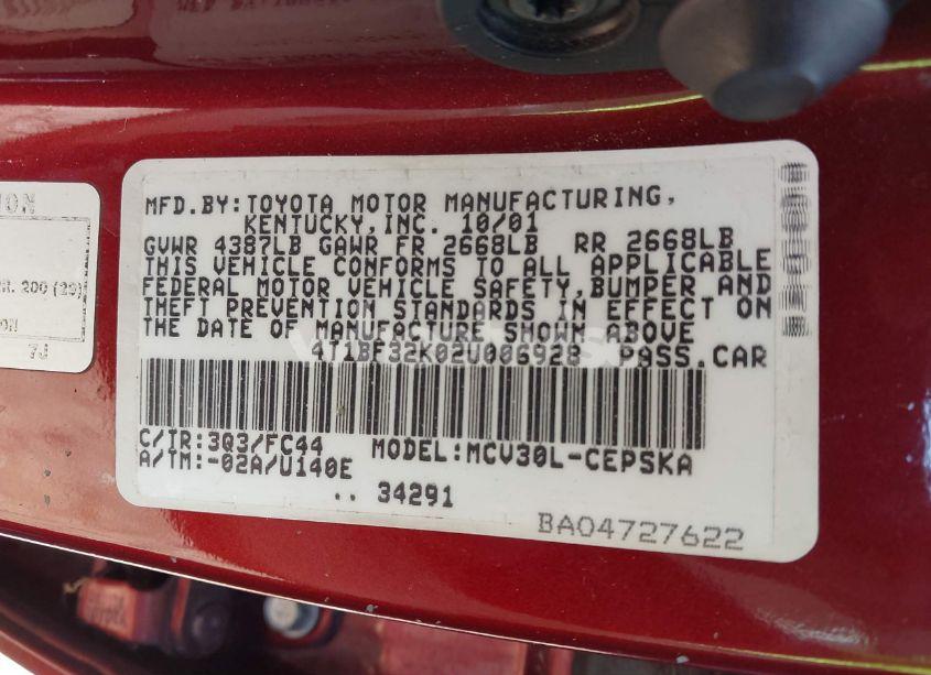 Photo 9 of 2002 Toyota Camry SE V6 (VIN 4T1BF32K02U006928)