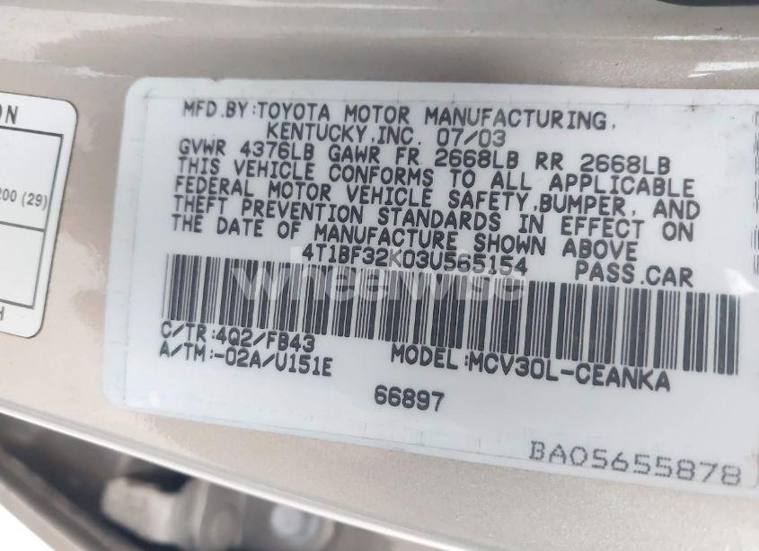 Photo 9 of 2003 Toyota Camry LE V6 (VIN 4T1BF32K03U565154)