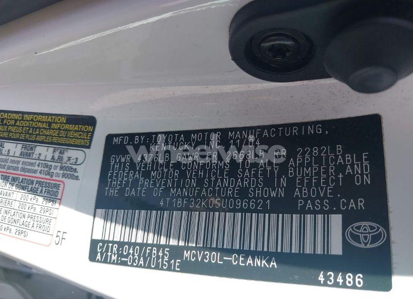 Photo 9 of 2005 Toyota Camry LE V6 (VIN 4T1BF32K05U096621)