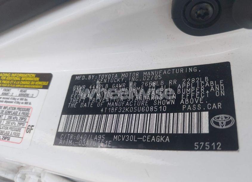 Photo 9 of 2005 Toyota Camry XLE V6 (VIN 4T1BF32K05U608510)