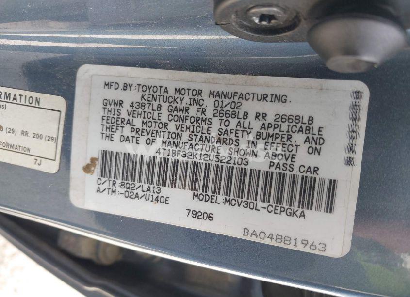 Photo 9 of 2002 Toyota Camry XLE V6 (VIN 4T1BF32K12U522103)
