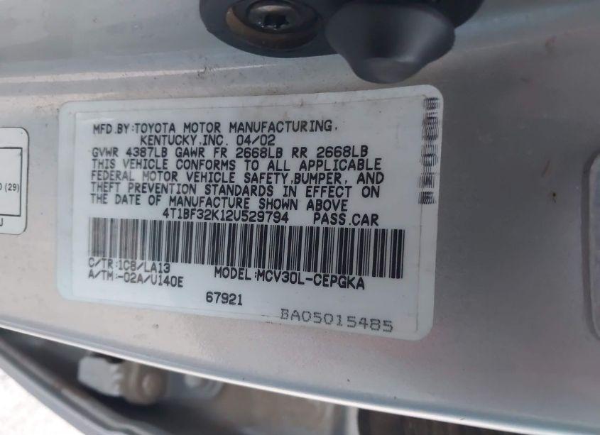 Photo 9 of 2002 Toyota Camry XLE V6 (VIN 4T1BF32K12U529794)
