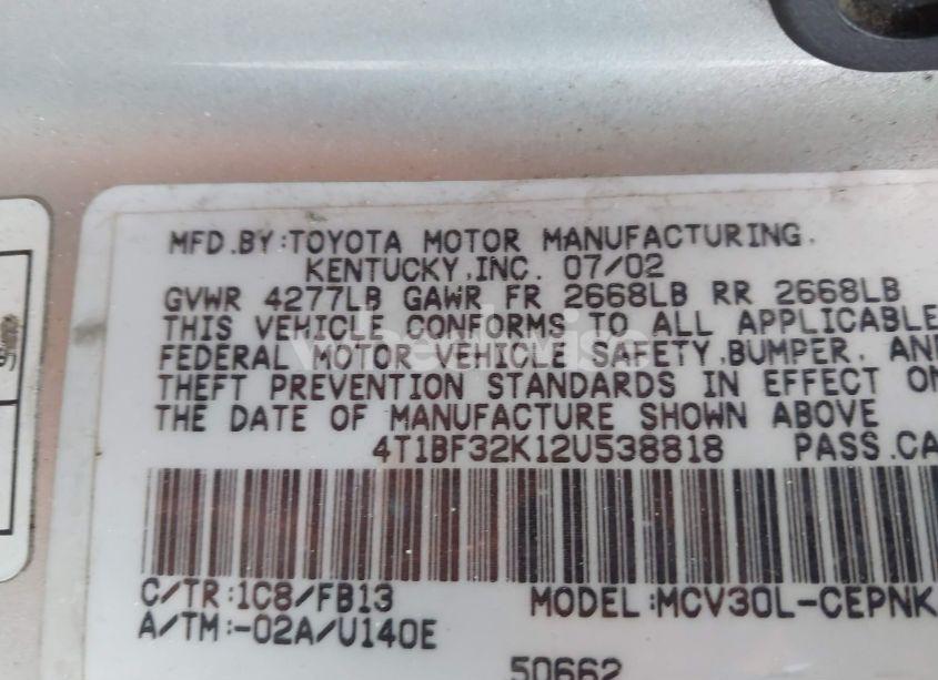 Photo 9 of 2002 Toyota Camry LE V6 (VIN 4T1BF32K12U538818)