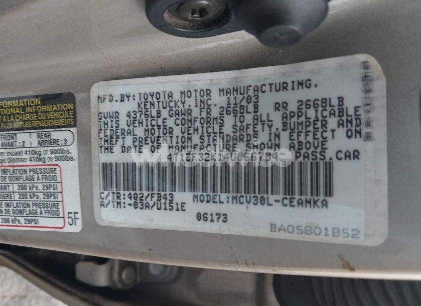 Photo 9 of 2004 Toyota Camry LE V6 (VIN 4T1BF32K14U066784)