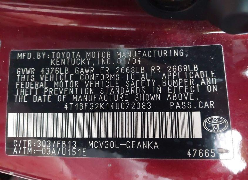 Photo 9 of 2004 Toyota Camry LE V6 (VIN 4T1BF32K14U072083)