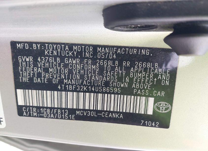 Photo 9 of 2004 Toyota Camry LE V6 (VIN 4T1BF32K14U586595)