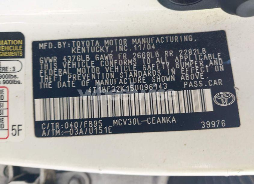 Photo 9 of 2005 Toyota Camry LE V6 (VIN 4T1BF32K15U096143)