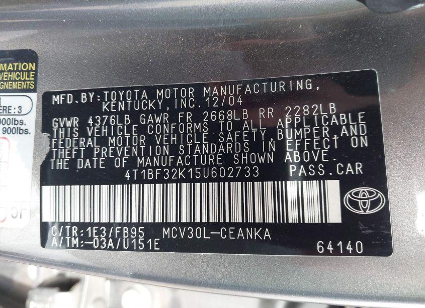 Photo 9 of 2005 Toyota Camry LE V6 (VIN 4T1BF32K15U602733)