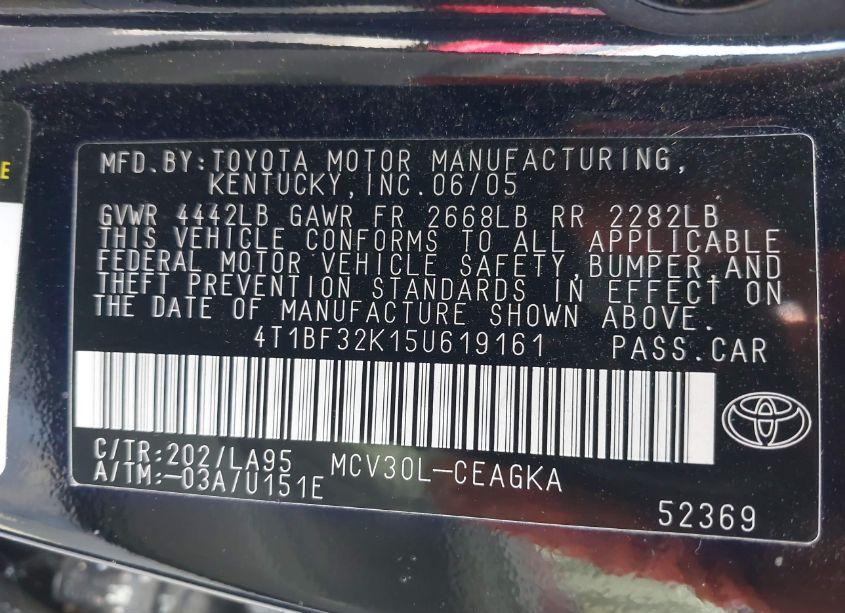 Photo 9 of 2005 Toyota Camry XLE V6 (VIN 4T1BF32K15U619161)