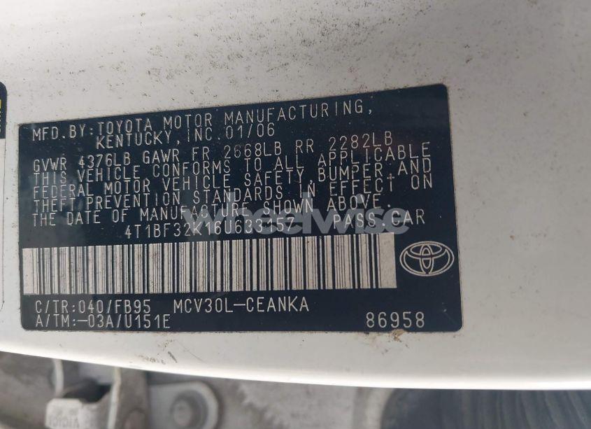 Photo 9 of 2006 Toyota Camry LE V6 (VIN 4T1BF32K16U633157)