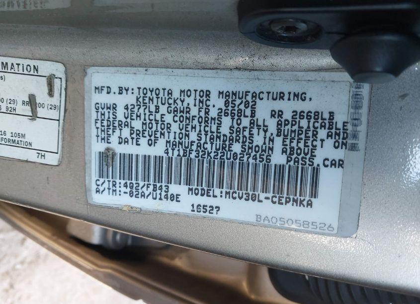 Photo 9 of 2002 Toyota Camry LE V6 (VIN 4T1BF32K22U027456)