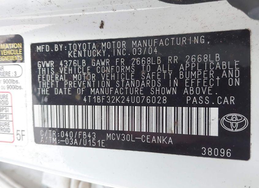 Photo 9 of 2004 Toyota Camry LE V6 (VIN 4T1BF32K24U076028)