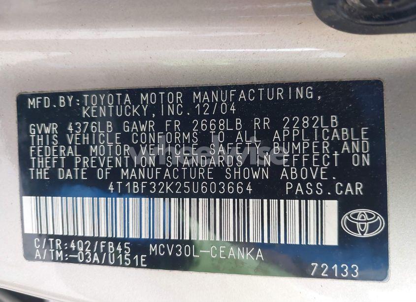 Photo 9 of 2005 Toyota Camry LE V6 (VIN 4T1BF32K25U603664)