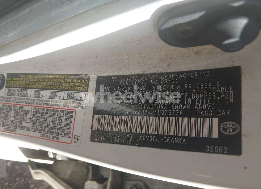 Photo 9 of 2004 Toyota Camry LE V6 (VIN 4T1BF32K34U075776)