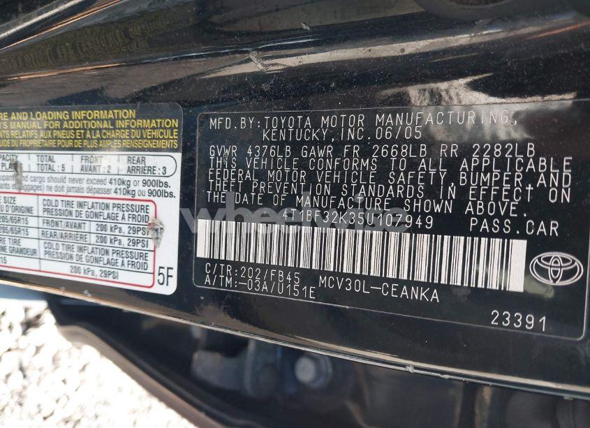 Photo 9 of 2005 Toyota Camry LE V6 (VIN 4T1BF32K35U107949)