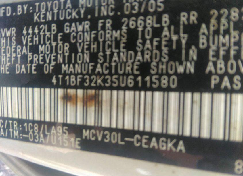 Photo 9 of 2005 Toyota Camry XLE V6 (VIN 4T1BF32K35U611580)