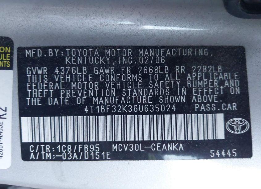 Photo 5 of 2006 Toyota Camry LE V6 (VIN 4T1BF32K36U635024)